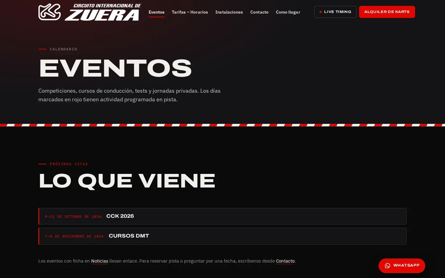 Calendario de eventos del circuito