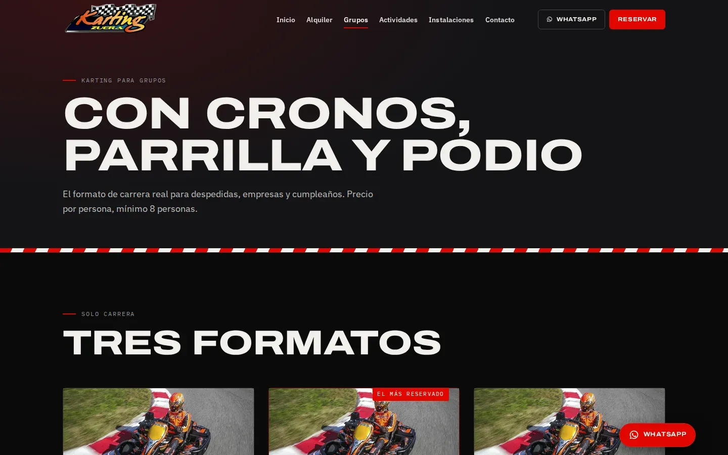 Página de karting para grupos